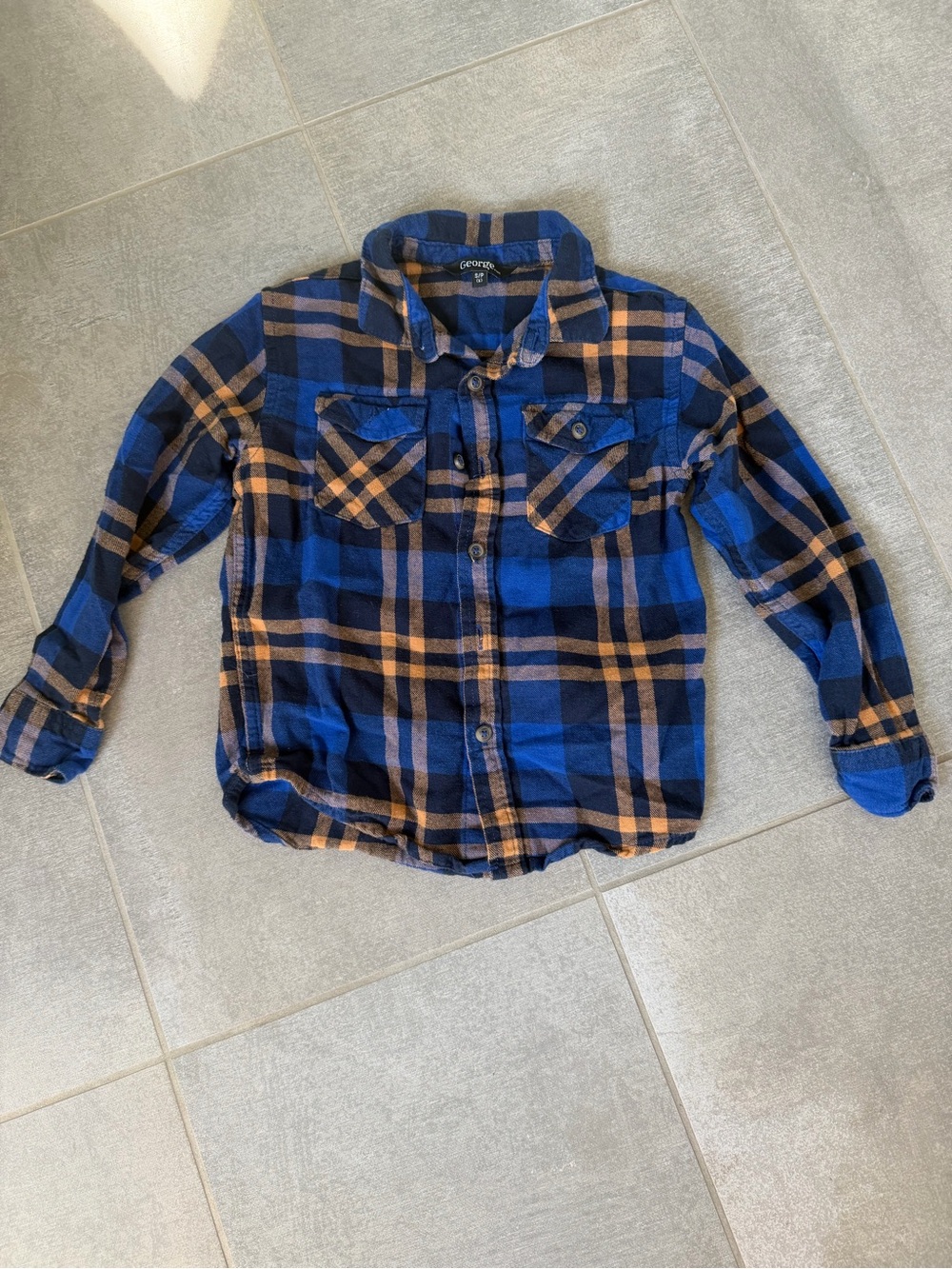 EUC Kids Casual Blue & Brown Plaid Button-Down Shirt